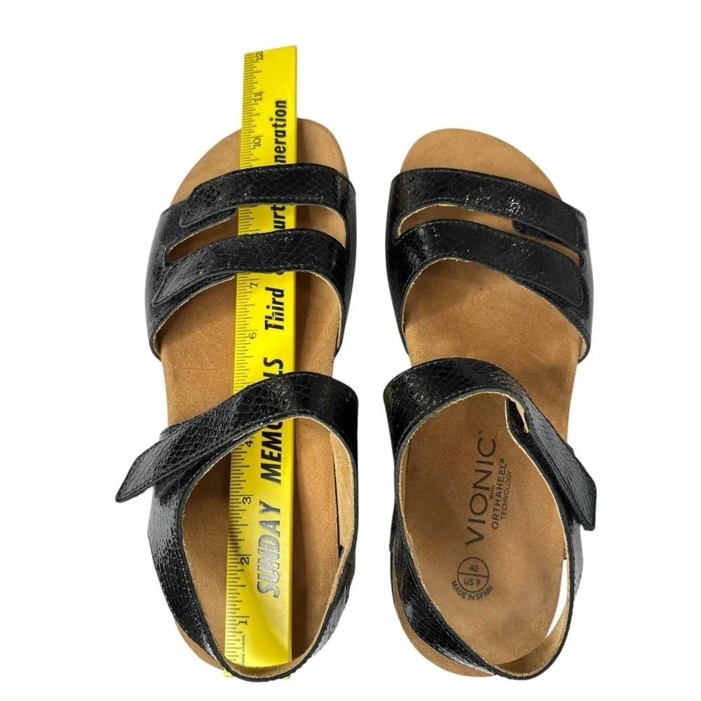 Vionic Valencia Orthaheel Comfort Sandals Size 9 EU 40 Black Croc Embossed
